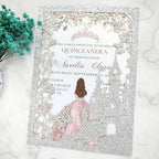 20PCS Castle Pocket Invitations, Quinceanera Invitations with Envelopes, Princess Invitation, Laser Cut quince invites (glitter silver) - Image 2
