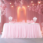Pink Tablecloth for 6 Foot Rectangle Tables with Ruffle Tulle Table Skirt - Image 2