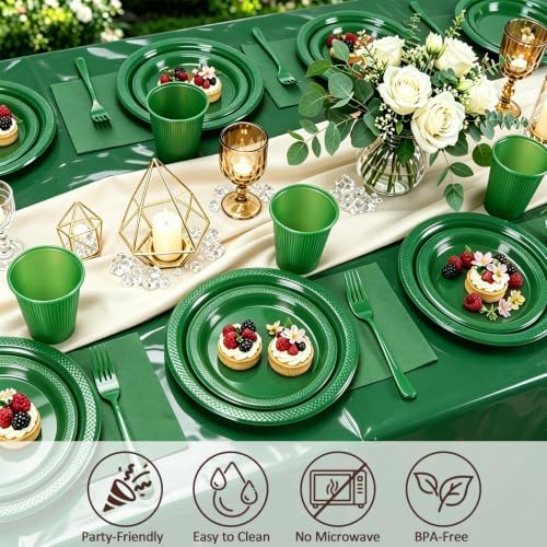 100 Guests Green Plastic Plates and Napkins Party Supplies for Birthday - Image 2