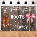 8x6FT Gender Reveal Backdrop Boots or Bows Rustic Wood Brown Cowboy Boots Pink Bows Photography Background Gender Reveal Baby Shower Party Decorations Banner Photo Booth Props by Unknown