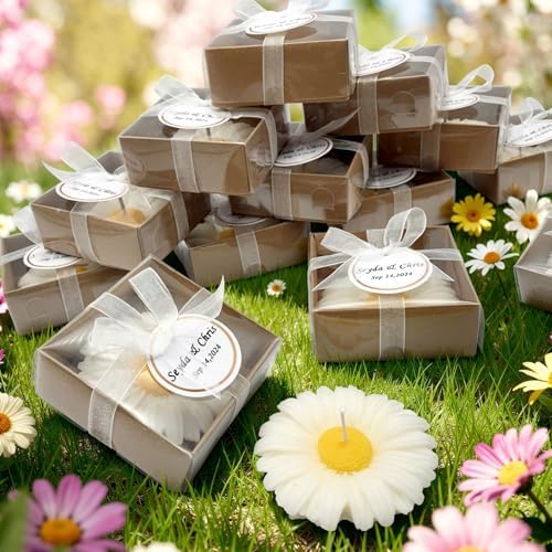 Giftsupstore Wedding Favors for Guests Bulk – 75 Set Elegant Daisy Flower Candles – Custom Bridal Shower Gifts, Baby Shower, Personalized Bachelorette Party Candle Favors, Unique Handmade Floral Decor - Image 2
