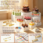 7 Pcs Buffet Risers with Mini Sign and Maker Serving Tongs Cake Cutter, White Acrylic Food Display Stands for Buffet Table Party Catering Dessert Nesting Cube Boxes with Hollow Bottoms (8",7",6",5",5",4",4") - Image 5