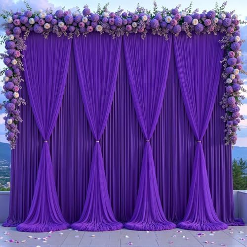 Purple Tulle Backdrop Curtain for Parties Wedding,20ft x 10ft Wrinkle Free Curtain Backdrop,2 Layer Drapes for Backdrop,Polyester Back Drop for Bridal Shower Birthday Baby Shower Photography by Shillance