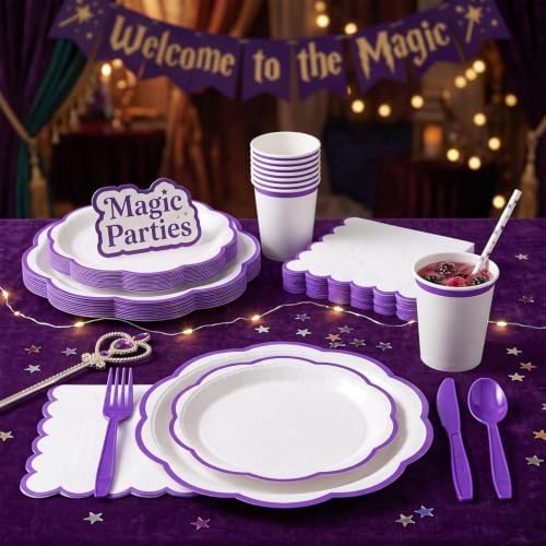 350 Pcs Deep Purple Rim Paper Plates and Napkins Party Supplies - Image 4