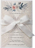 5.12x7.28 Inch 50PCS Blank White Wedding Invitations Kit Laser Cut Hollow Lace Pocket and Bowknot Quinceanera Invitation Cards with Envelopes for Wedding Birthday Invite by KUCHYNEE