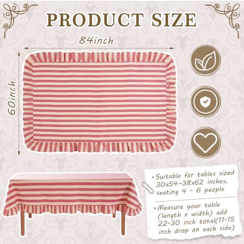 Tudomro Striped Tablecloth, Rectangle, Cedar Rose, Cream, 84'' X 60'' - Image 2