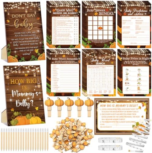 Funnymoom 426 Pcs Fall Pumpkin Baby Shower Games Set, 8 Games Activities by Funnymoom