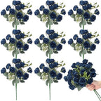 Zeyune 8 Pack 12 Inch Artificial Rose Bouquet, Navy Blue by Zeyune