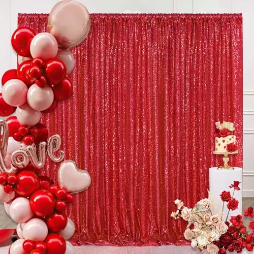 8ft x 8ft Red Sequin Backdrop Curtain Sparkle Photo Backdrop - Image 3