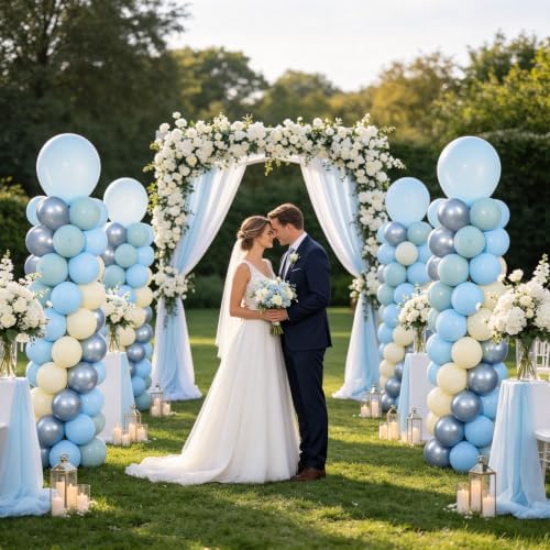 Dusty Blue White Balloons Stand Column Kits 2 Sets Balloon Towers - Image 6