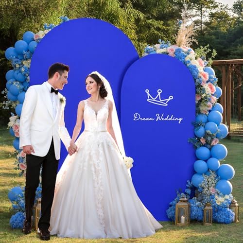 Royal Blue Arch Backdrop Cover 2 Set - 6.6FT, 5FT Spandex Fitted Wedding Arch Backdrop Covers Round Top Chiara Arch Backdrop Stands Cover for Birthday Banquet Photo Background - Image 5