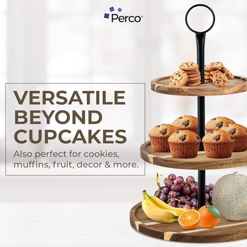 Perco Cupcake Stand, 3 Tier Wooden Tiered Display Stand for 20 Cupcakes – Wood Dessert Table Display Set, Tiered Serving Tray for Weddings, Birthdays, Baby Showers & Events - Image 6