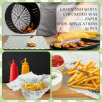 Geosar 200 PcsGingham Paper Food Tray with Wax Paper,Green White - Image 5