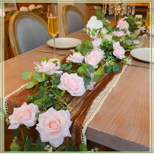 Riceshoot 4 Pcs 26 ft Artificial Flower Garland Eucalyptus,Pink - Image 3