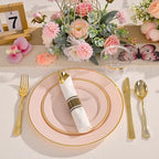 SUT 175 Pcs Pink and Gold Plastic Dinnerware Set for 25 Guests, Include: 25 Dinner Plates, 25 Dessert Plates, 25 Pre Rolled Napkins With Silverware, 25 Cups, Disposable Plates for Baby Shower, Party - Image 5