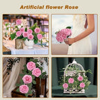100PCS Dark Pink Artificial Flowers Realistic Roses, Real Looking Fake Roses with Stem for DIY Wedding Bouquets Centerpieces Bridal Shower Party Home Romantic Decorations (Dark Pink, 100pcs) - Image 3