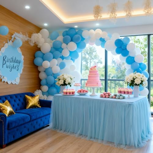 2-Pack Blue 2-in-1 Tulle Tablecloth for 5-Foot Rectangular Table - Image 6