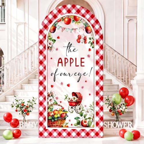 Tegeme 7.2ft The Apple of Our Eye Arch Backdrop Cover Fall Themed Baby Shower Decoration Large Red Apple Backdrop Party Favor for Gender Reveal Party Supply Photo Background Autumn Decoration by Tegeme
