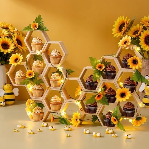 Gerrii 18 Pcs Mini Honeycomb Cupcake Stands, 4.7 x 4.1 x 1.4 Inch, Natural by Gerrii