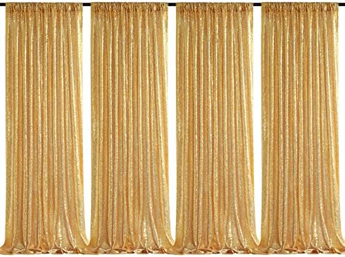 Gold Sequin Backdrop Drapes 4 Panels 2FTx8FT Glitter Backdrop Curtains by QueenDream