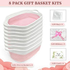 8 Pack Small Woven Baskets with Gift Bags & Ribbons & Cards, Cotton Rope Durable Storage with Handles 12"x8"x5" Empty Gift Baskets for Mother's Day, Baby Showers, Birthdays & Raffle (Pink) - Image 2