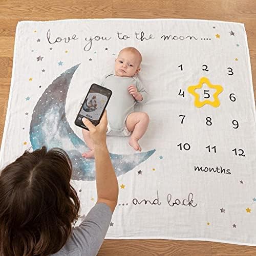 Pondering Pine Organic Baby Monthly Milestone Blanket Boy - Love You to the Moon and Back Blanket for Boys, Growth Chart for 1-12 Months Milestones, Gender Neutral, 47”x47” - Image 3