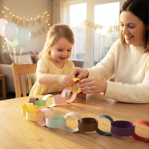 Macaron Pastel Paper Chain & Mirror Star Garland Kit with Double-Sided Tape, Pre-Cut 10 Colors Strips. Ideal for Birthday, Baby Shower, Wedding & Party Decor. (800, 2 x 8.27 Inches) - Image 7