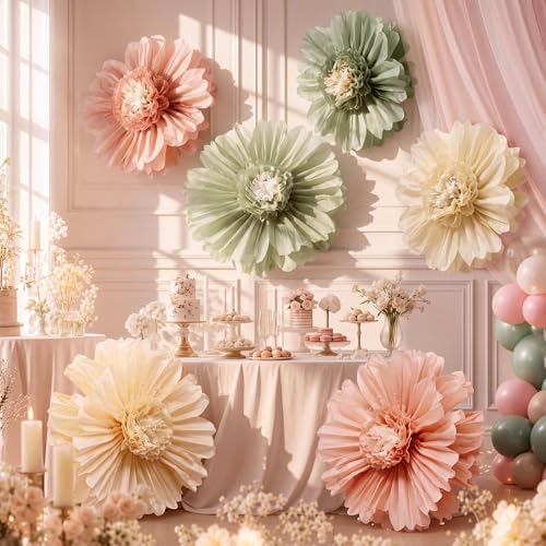 Giegxin 6 Pcs 31.5", 24" Pink Sage Green Giant Boho Paper Flowers for Wall by Giegxin