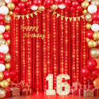 10x10ft Red Backdrop Curtains with Lights Photo Drapes Wrinkle Free Fabric Backdrop Curtain for Wedding Birthday Party Baby Shower Bridal Shower Home Party Background Decorations - Image 4