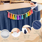 Tingjoo Dark Blue 9 ft X 30'' Teacher Desk Skirts Linen Textured Desk Tablecloth Skirts Pleated Office Decor Back to School Supplies for Classroom School Office Rectangular Round Table Cover - Image 4
