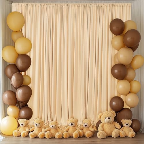 10ft x 9ft Wrinkle Free Champagne Backdrop Curtains for Parties Weddings, Thick Silky Polyester Fabric Photo Backdrop Drapes, 2 Panels 5X 9 ft Background Cloth for Birthday Baby Shower Photography - Image 2