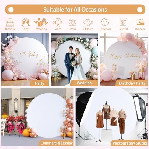 Gallety 2 Pcs 7.2 FT White Round Backdrop Cover for 5 to 7.2ft Circle Arch Stand with Oh Baby and Happy Birthday Decal Sign - Arch Backdrop Cover for Wedding Party Photography Decoration - Image 4