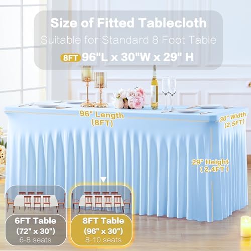 gogoparti 6 Pack Spandex Baby Blue Fitted Table Cloth for 8ft Rectangle Tables Light Blue Stretch Tablecloth Banquet Table Covers Wrinkle Free Tablecloths for Parties Wedding - Image 7