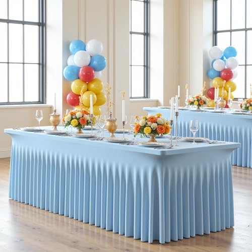 6 Pack Spandex Baby Blue Table Clothes for 6 Foot Rectangle Tables, Wrinkle Free Fitted Tablecloths 6ft Stretchy Table Cloths Skirt for Parties Weddings Birthday Banquet Baby Shower - Image 5