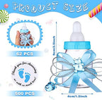 62 Pcs 3.5 Inch Baby Mini Milk Bottle Baby Shower Favor with 500 Adhesive Thank You for Showering Stickers, Small Plastic Bear Candy Bottle with Ribbon for Boy Girl Newborn Baptism Party Decor (Blue) - Image 2