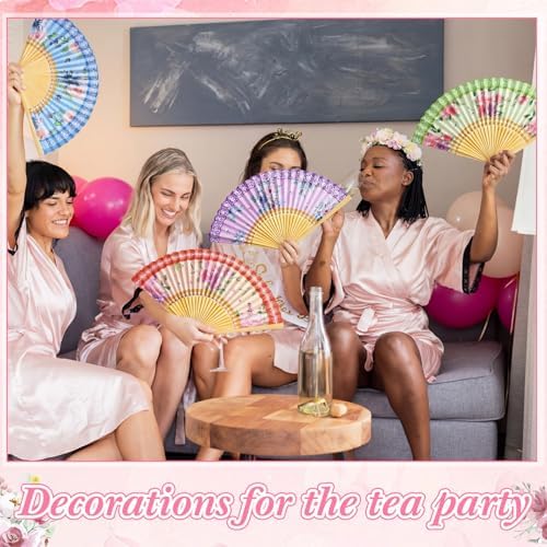 Briwooody 48 Set Floral Folding Hand Fans Bulk Vintage Floral Paper Fan with Organza Bags Retro Wedding Favors for Guests for Garden Bridal Shower Supplies Bridesmaid Gifts Tea Party Decorations - Image 4