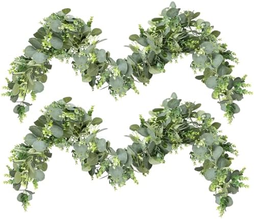 MAKHOT 2pcs Artificial Eucalyptus Garland, 5.9FT Greenery Garland Flower Spring Summer Green Garlands Vines Decoration, Fake Silver Dollar Eucalyptus Leaves Vines for Table Home Wedding Party Decor by MAKHOT