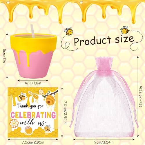Conelist 24 Sets Bee Themed Candle Set for Baby Shower Party Favors Cute Honey Jar Candle with Thank You Tags Organza Bags Baby Shower Gifts for Guest Gender Reveal Party Decoration Gifts (Pink) - Image 2