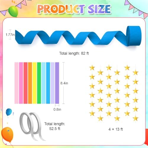 Paper Chain Strips and Star Garland - Rainbow Streamers Party Decorations - Image 3