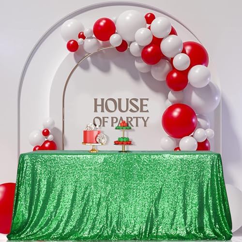 SquarePie Sequin Tablecloth 90x132 Inch Green for Wedding Party - Image 2
