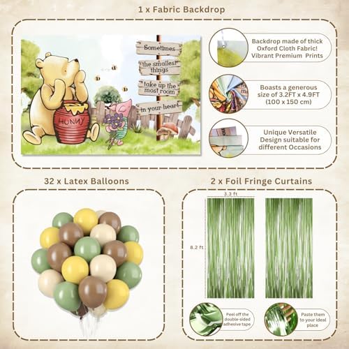 Winnie Baby Shower Decorations – the Pooh Backdrop, Balloons & Banner Kit - Image 5
