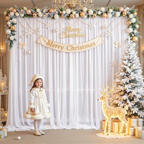 10ft×10ft Wrinkle Free White Backdrop Curtain Drapes, 2 Panels 5ftx10ft Sheer Tulle Chiffon Backdrop Panels Curtains for Wedding Baby Shower Birthday Party Stage Photo Home Decorations - Image 4