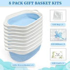8 Pack Small Woven Baskets with Gift Bags & Ribbons & Cards, Cotton Rope Durable Storage with Handles 12"x8"x5" Empty Gift Baskets for Mother's Day, Baby Showers, Birthdays & Raffle (Blue) - Image 2