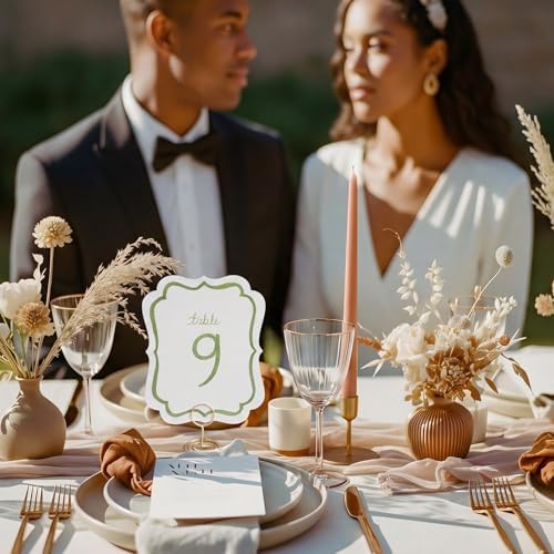 Eaasty 30 Pcs Watercolor Table Numbers 1-30 with Holder for Wedding, Green - Image 5