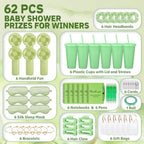 62Pcs Baby Shower Prizes for Guest Winners Handheld Fan Party Favor Set Thank You Gift with Plastic Tumbler,Notebooks,Hair Claw Gift Bags for Party Game Wedding Bridal Shower Favors (Green, 6 Sets) - Image 2