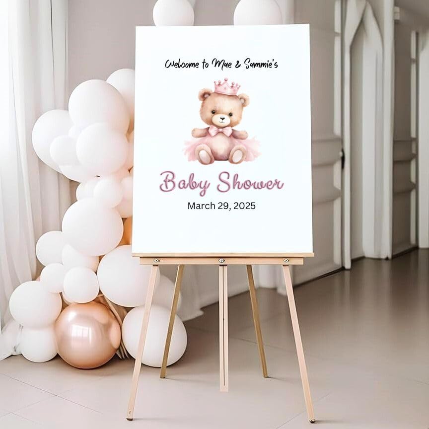 Baby Shower, Sprinkle, Gender Reveal, Bear in Pink Dress with Balloons Guest Sign-in Board, Custom Signature Book Alternative, Custom Keepsake Party Decor. Premium Acrylic Sign, Made in USA. - Image 4