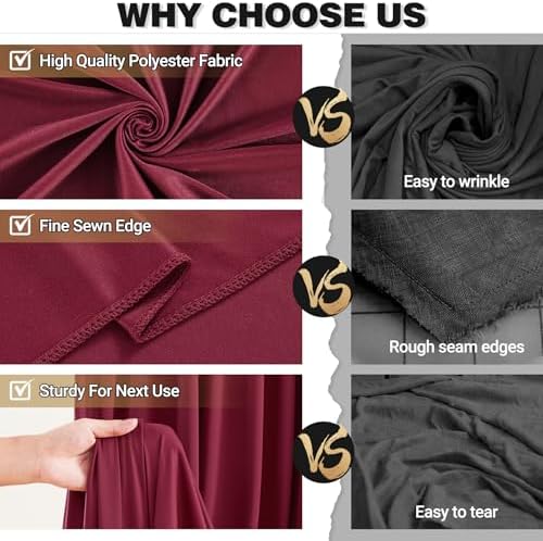 50x10FT Backdrop Curtains with Rod Pockets - Wrinkle Free Photo Stage Backdrop 10 Panels Curtains Drapes for Photography Wedding Party Baby Shower Decorations (Burgundy) - Image 5