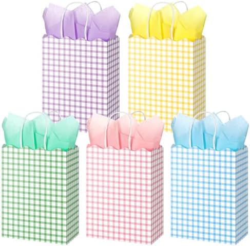AmazingSpark 50 Pcs Pastel Gift Bags with Handles and Tissue Paper,Gingham by Unknown