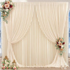 16x10FT Champagne Backdrop Curtains for Wedding Parties, Wrinkle Free Polyester Photography Backdrop Drapes for Wedding Baby Shower Birthday Parties Stage Background Stand Decorations 4x10ft,4 Panels by Partisky
