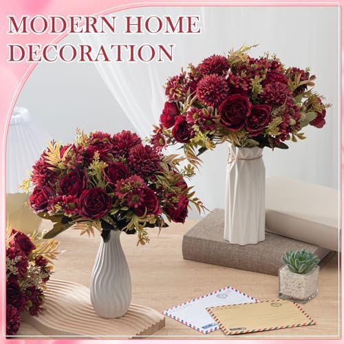 Tigeen Artificial Flowers Silk Peony Hydrangea,Claret,12 Bundles - Image 4